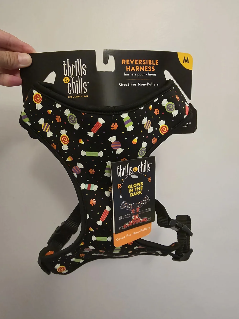 Thrills Candy Print Reversible Dog Harness in Black